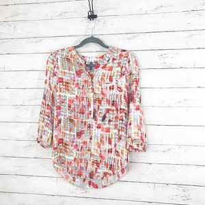 NYDJ Henley Abstract Blouse - 3/4 Sleeves - XXS